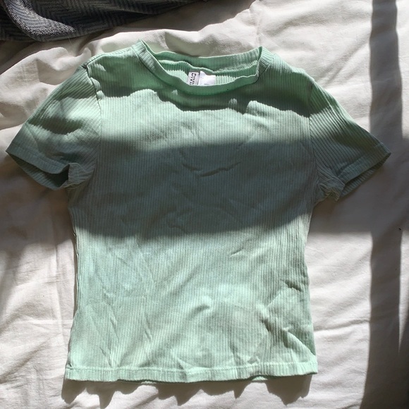 Mint green ribbed cropped t shirt - Picture 1 of 2